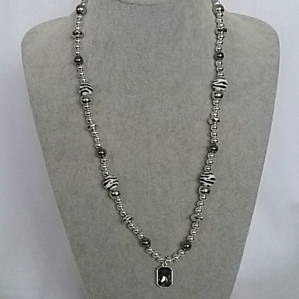 Zebra Print and Rhinestone charm necklace